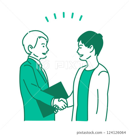 Business vector illustration of a young man shaking hands with a man in a suit Business vector illustration of a young man shaking hands with a man in a suit 124126064