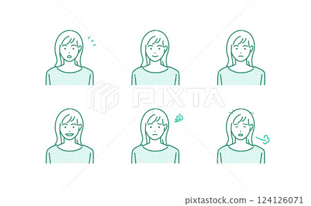 Simple avatar illustration set of expressive young women 124126071
