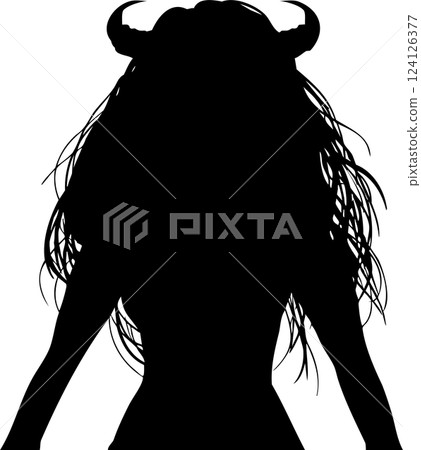 Monochrome paper-cut style vector illustration of a horned evil wife 124126377