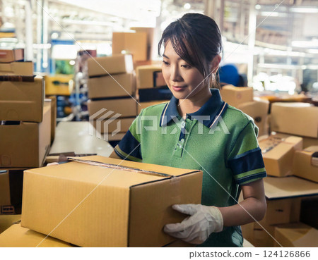 A woman packing at a factory 124126866