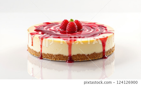 Delicious raspberry cheesecake topped with fresh raspberries and a smooth glaze Delicious raspberry cheesecake topped with fresh raspberries and a smooth glaze 124126900