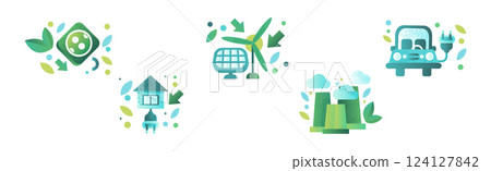 Ecology Protection Flat Icon and Pictogram for Web Vector Set 124127842