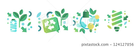 Ecology Protection Flat Icon and Pictogram for Web Vector Set 124127856