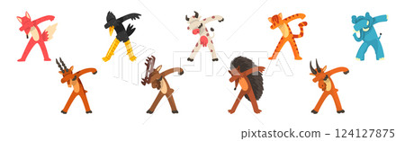 Various Animals Standing in Dub Dancing Pose Vector Set 124127875