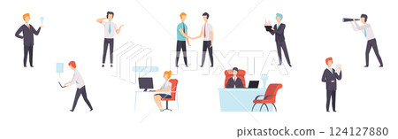 Business Man and Woman Character Working in the Office Vector Set Business Man and Woman Character Working in the Office Vector Set 124127880