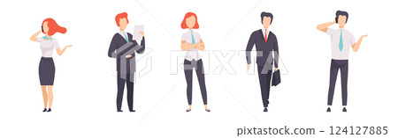 Business Man and Woman Character Working in the Office Vector Set 124127885