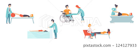 People Character in Orthopedic Therapy Rehabilitation with Therapists Vector Set People Character in Orthopedic Therapy Rehabilitation with Therapists Vector Set 124127933