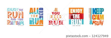 Run Logo and Label Design Templates Vector Set 124127949
