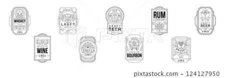 Alcohol Label and Logo Line Design Vector Set 124127950
