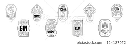 Alcohol Label and Logo Line Design Vector Set 124127952