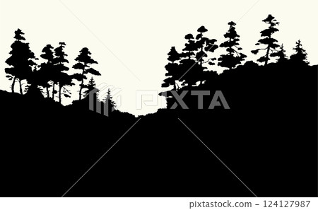 Vector landscape. A dirt road in the forest Vector landscape. A dirt road in the forest 124127987