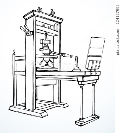 Vector drawing. Vintage printing press Vector drawing. Vintage printing press 124127992