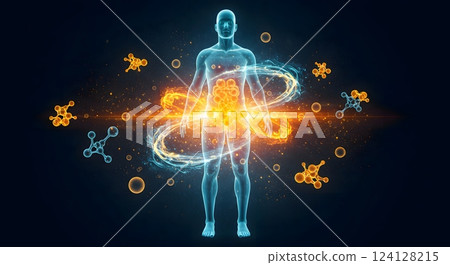 Futuristic Human Metabolism and Molecular Science Concept Futuristic Human Metabolism and Molecular Science Concept 124128215