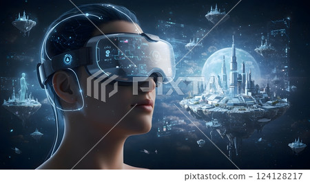 Futuristic Virtual Reality Metaverse Experience 124128217