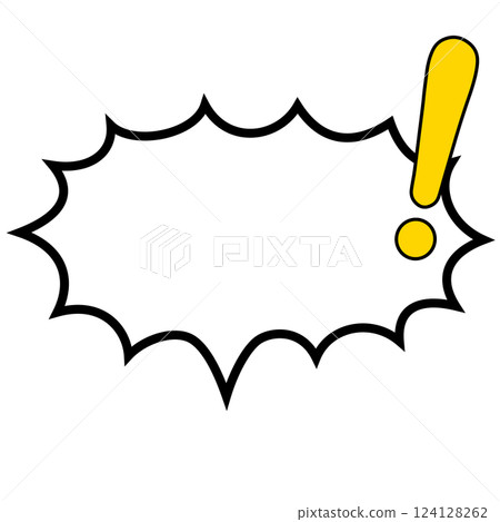 A horizontal explosion-type speech bubble with a solid yellow exclamation mark A horizontal explosion-type speech bubble with a solid yellow exclamation mark 124128262