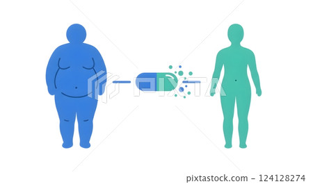 Weight Loss Medication Concept with Before and After Transformation 124128274