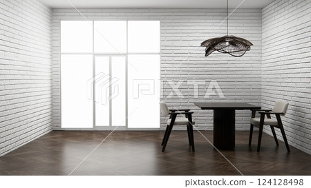 white brick wall modern loft style on kitchen counter scene mockup kitchen bar and set shaped kitchen design. 3d rendering 124128498