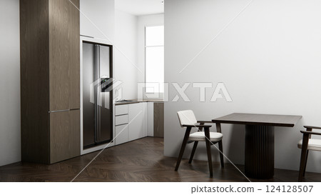 mockup table bar on set kitchen shaped modern style concept. 3d rendering 124128507