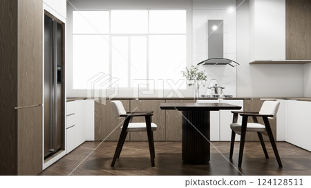 mockup table bar on set kitchen shaped modern style concept. 3d rendering 124128511