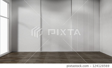 Scene to show products Empty room white on wooden floor interior design.3D rendering 124128569