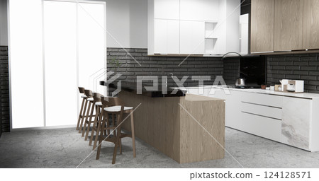 kitchen shaped modern on empty kitchen room. 3d rendering 124128571
