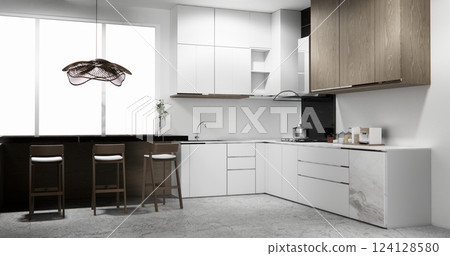 kitchen shaped modern on empty kitchen room. 3d rendering kitchen shaped modern on empty kitchen room. 3d rendering 124128580