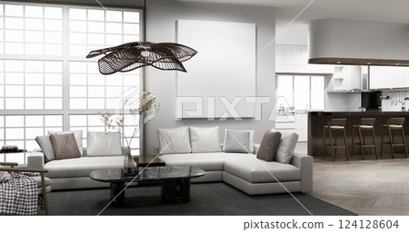 Scene Mini sofa armchair on interior design modern style living room.3D rendering Scene Mini sofa armchair on interior design modern style living room.3D rendering 124128604