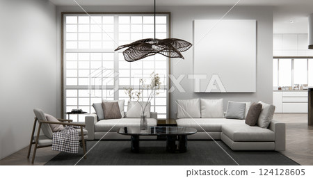 Scene Mini sofa armchair on interior design modern style living room.3D rendering Scene Mini sofa armchair on interior design modern style living room.3D rendering 124128605