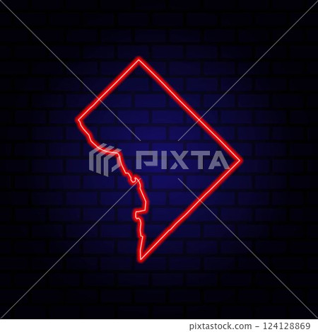 Neon map Washington DC on brick wall background. 124128869