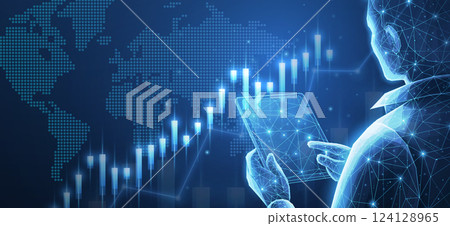 Broker trader analyzing global currency exchange and stock market charts. 124128965