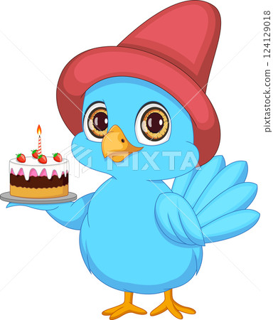 cute bird with birthday cake cartoon cute bird with birthday cake cartoon 124129018