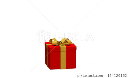 Red Gift Box with Yellow Ribbon on Transparent Background PNG. Red Gift Box with Yellow Ribbon on Transparent Background PNG. 124129162