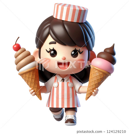A cartoon of a young girl who is an ice cream seller 124129210