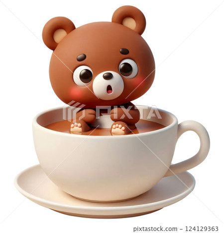 Brown bear cartoon in a glass of chocolate 124129363
