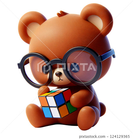 Cartoon of a brown bear playing with a knob Cartoon of a brown bear playing with a knob 124129365