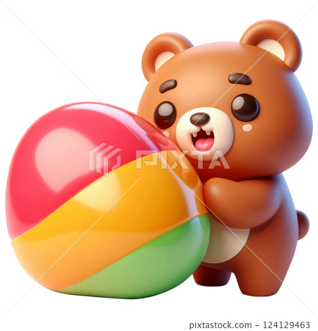 Cartoon of a brown bear eating candy 124129463