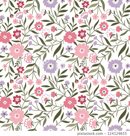 Floral seamless pattern with flowers and plants Vector seamless pattern 124129655