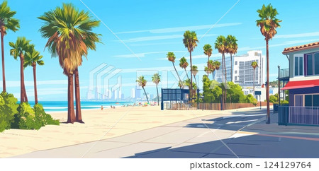 Futuristic Cityscape with Vibrant Buildings and Waterway with Speedboats, Digital Art Futuristic Cityscape with Vibrant Buildings and Waterway with Speedboats, Digital Art 124129764