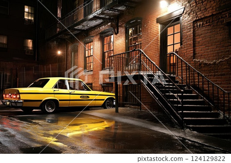 Futuristic Cityscape with Vibrant Buildings and Waterway with Speedboats, Digital Art 124129822