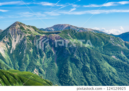 從圓盤山眺望野口五郎山。 124129925