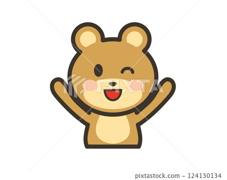 Illustration of a cute bear with a smile raising its arms in the air 124130134
