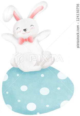 Rabbit sitting on Easter eggs Rabbit sitting on Easter eggs 124130756