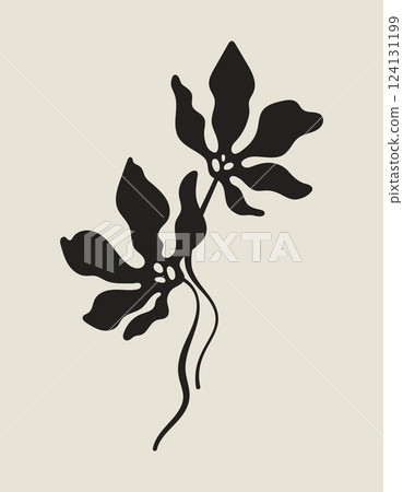 Modern poster with silhouettes of flowers on stems. Botanical modern illustration for wall decoration, home interior Modern poster with silhouettes of flowers on stems. Botanical modern illustration for wall decoration, home interior 124131199