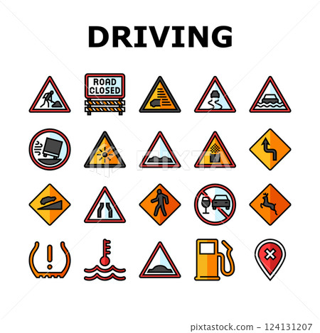 car driving obstacles road icons set vector car driving obstacles road icons set vector 124131207