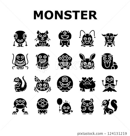 cute monster adorable fluffy icons set vector 124131219