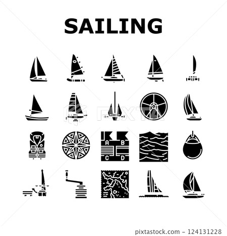 sailing sport yacht regatta icons set vector 124131228