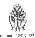 Prayer Hands Illustration Retro Risograph Texture 124131427
