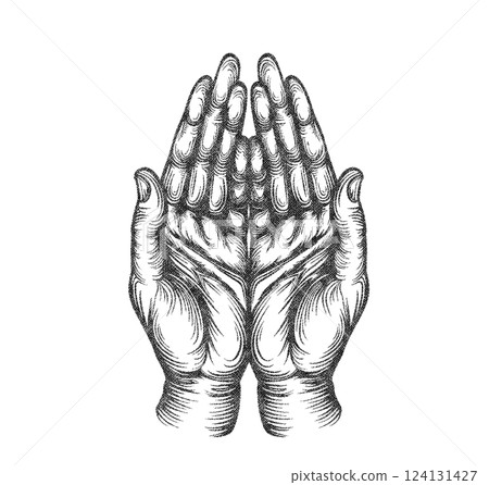 Prayer Hands Illustration Retro Risograph Texture 124131427