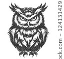 Owl Illustration with Risograph Overprint and Retro Texture 124131429