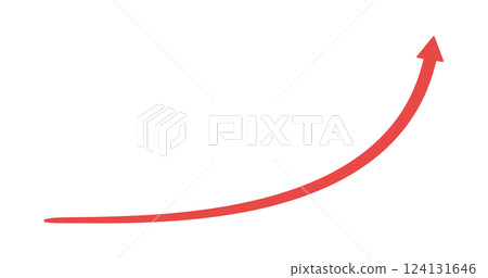 向右向上彎曲的水平紅色箭頭圖示 - 增加/上升的圖像插圖素材 124131646